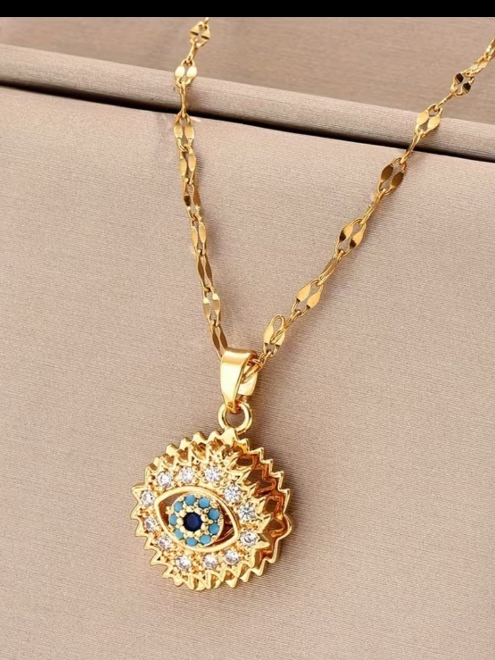 Gold Evil Eye Pendant Necklace with Blue Accents